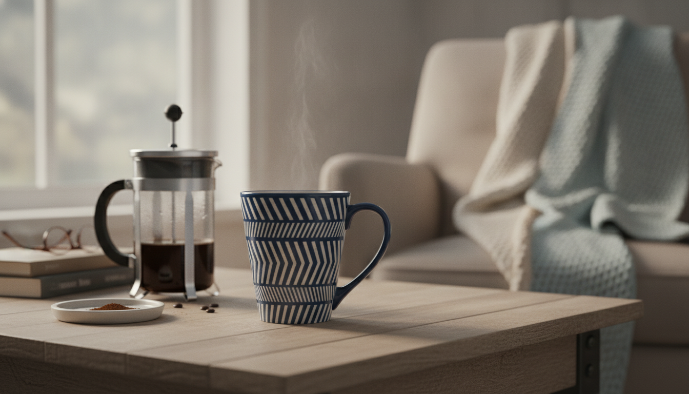 15oz Blue-Stripe Ceramic Coffee Mug: Reusable & Cozy