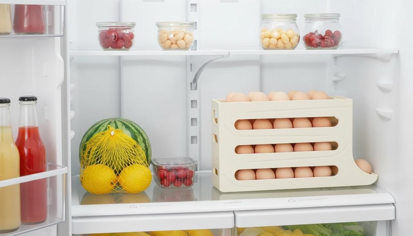 4-Tier Rolling Egg Rack: Slim Fridge Space Saver