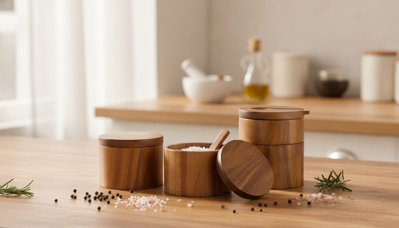 Acacia Wood Salt & Pepper Box for Fast Pinch Seasoning