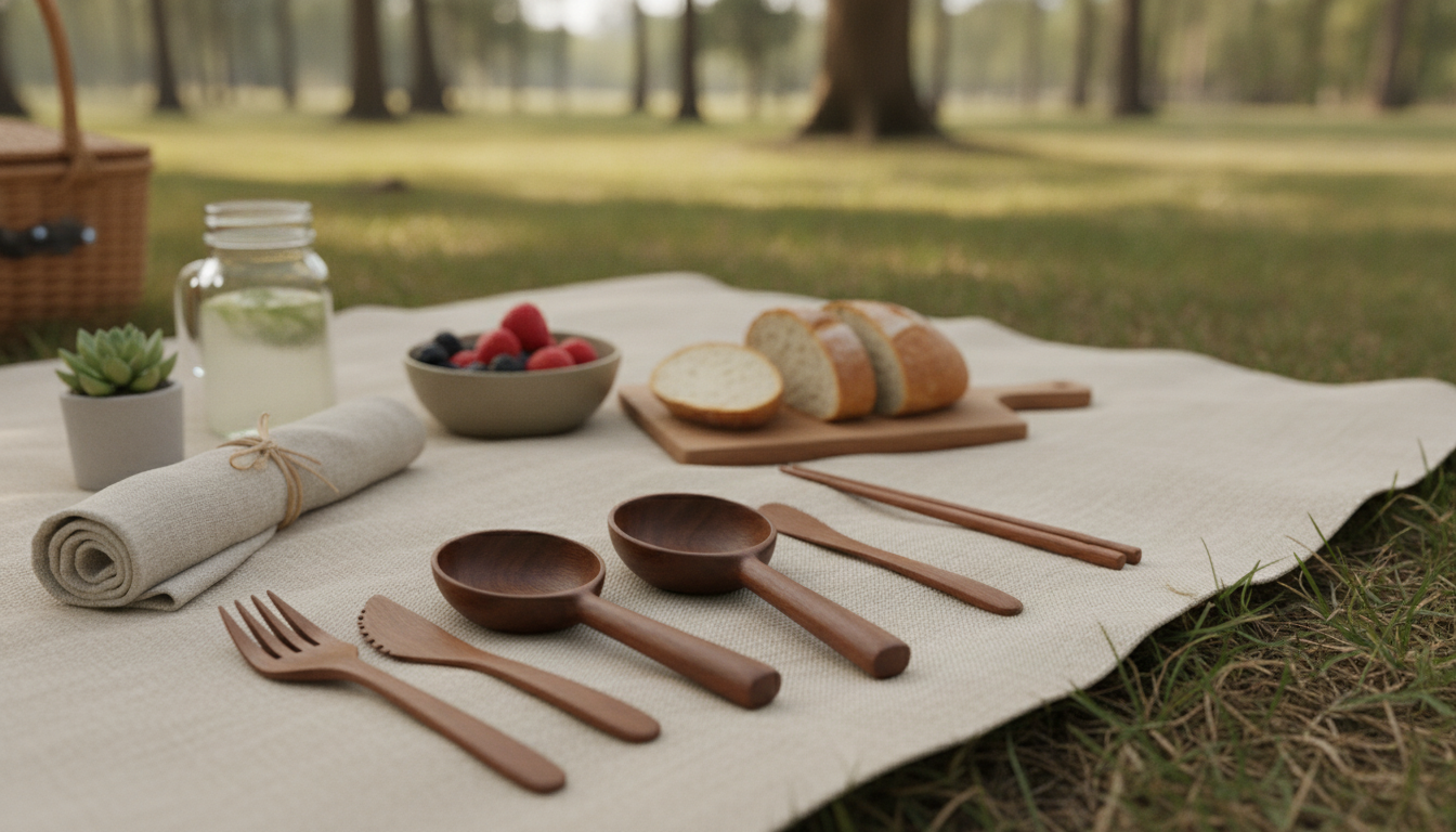 Eco-Friendly Wooden Cutlery Set for Travel & Picnics
