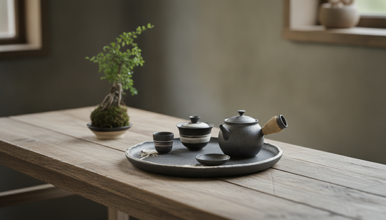 Retro Stoneware Round Tea Tray: Simple Single-Layer Setup